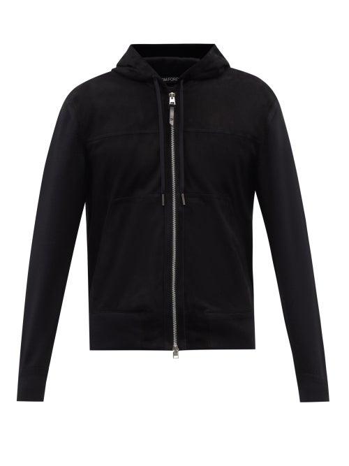 Tom Ford - Suede-panelled Wool Hooded Sweatshirt - Mens - Black