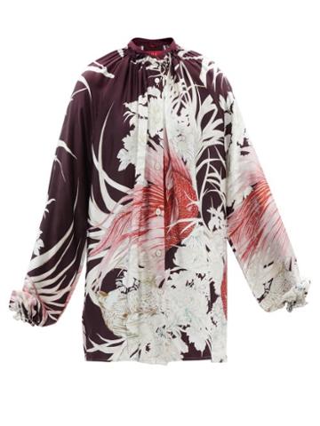 F.r.s - For Restless Sleepers - Piroi Birds Of Paradise-print Cloqu Blouse - Womens - Burgundy