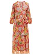 Matchesfashion.com Rhode Resort - Lena Floral Print Cotton Wrap Dress - Womens - Red Multi