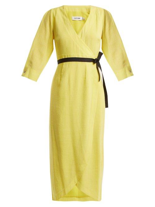 Matchesfashion.com Cefinn - V Neck Voile Wrap Dress - Womens - Yellow