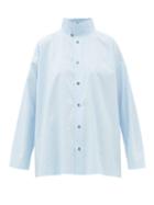 Matchesfashion.com Eskandar - Double-collar Cotton-poplin Shirt - Womens - Light Blue