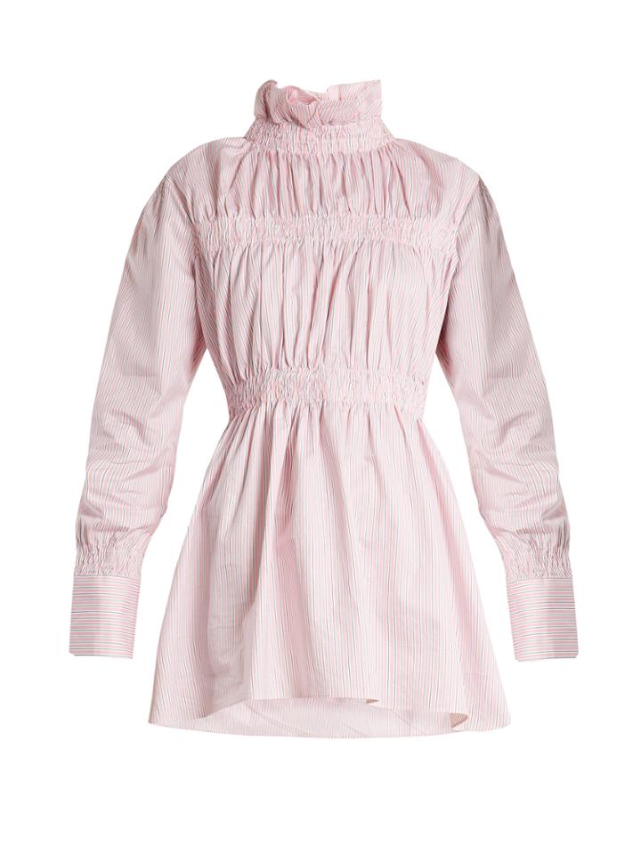 Teija Ruffled-collar Striped Cotton-twill Shirt