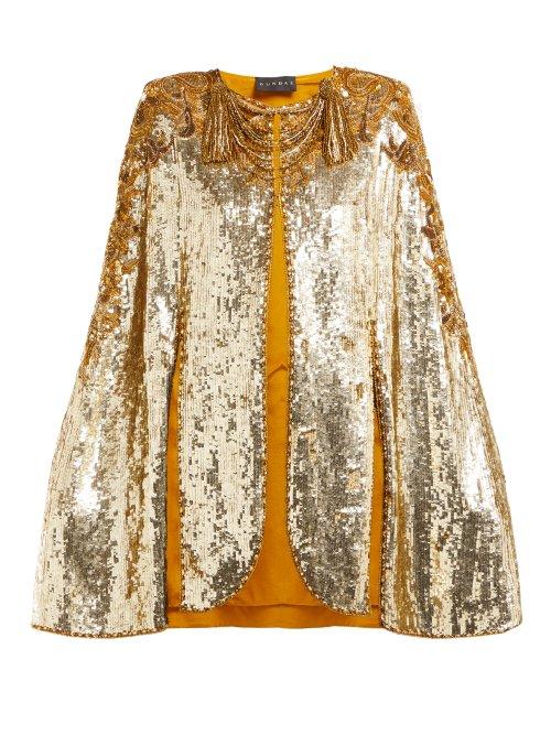 Matchesfashion.com Dundas - Embroidered Sequinned Sleeveless Cape - Womens - Gold