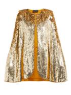 Matchesfashion.com Dundas - Embroidered Sequinned Sleeveless Cape - Womens - Gold