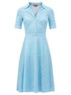 Matchesfashion.com Missoni - Open-collar Zigzag Jacquard Satin Dress - Womens - Light Blue