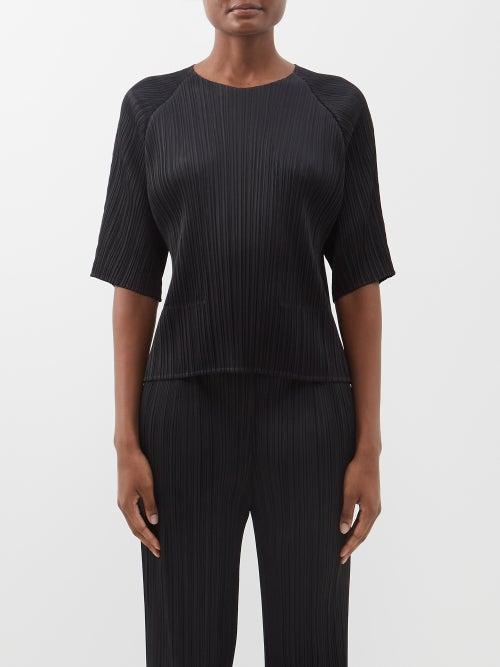 Pleats Please Issey Miyake - Raglan-sleeve Technical-pleated T-shirt - Womens - Black
