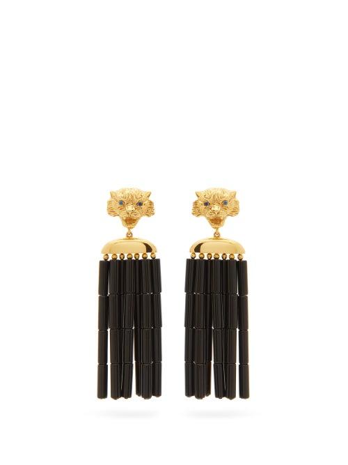 Matchesfashion.com Begum Khan - Tiger Napoleon 24kt Gold-plated Clip Earrings - Womens - Black Gold