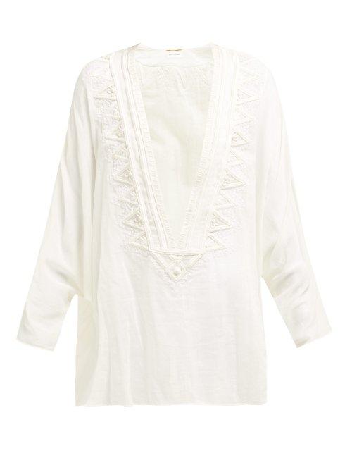 Matchesfashion.com Saint Laurent - Passementerie Trim Cotton Blend Voile Blouse - Womens - Ivory