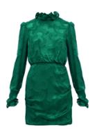 Matchesfashion.com Saloni - Rina Ruffled Silk Blend Jacquard Mini Dress - Womens - Dark Green