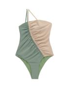 Matchesfashion.com Isa Boulder - Leonard Asymmetric Bi-colour Swimsuit - Womens - Green Multi