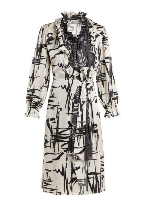 Matchesfashion.com Balenciaga - Abstract Print Silk Dress - Womens - White Multi