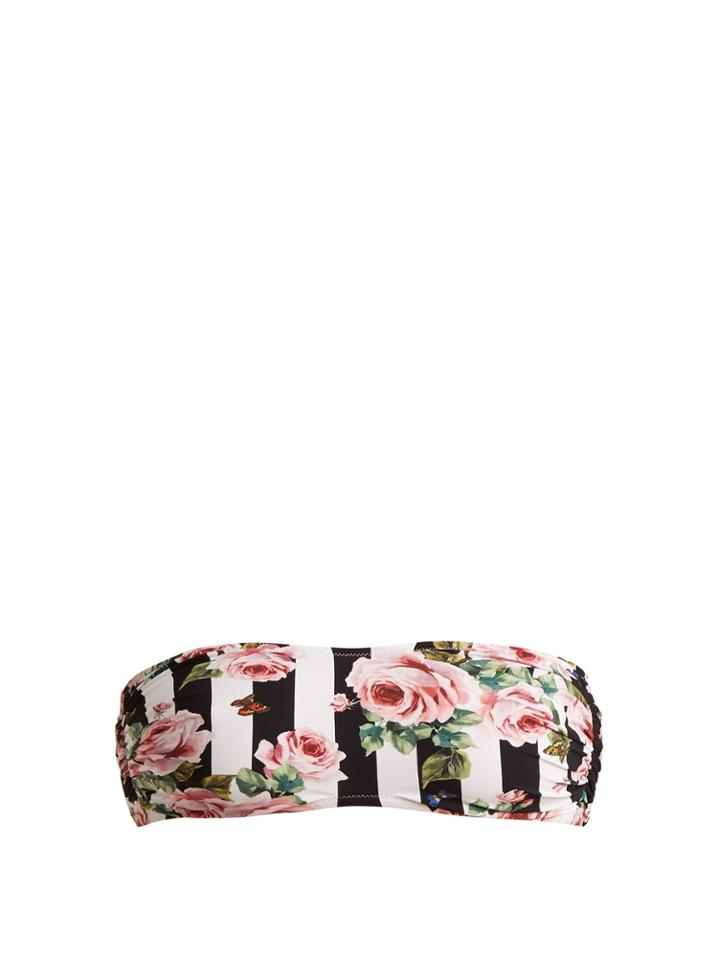 Dolce & Gabbana Rose-print Bandeau Bikini Top