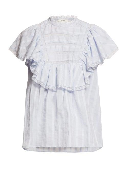 Matchesfashion.com Isabel Marant Toile - Pleyel Ruffled Striped Cotton Blouse - Womens - Light Blue