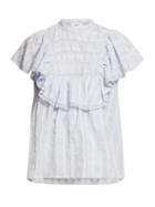 Matchesfashion.com Isabel Marant Toile - Pleyel Ruffled Striped Cotton Blouse - Womens - Light Blue