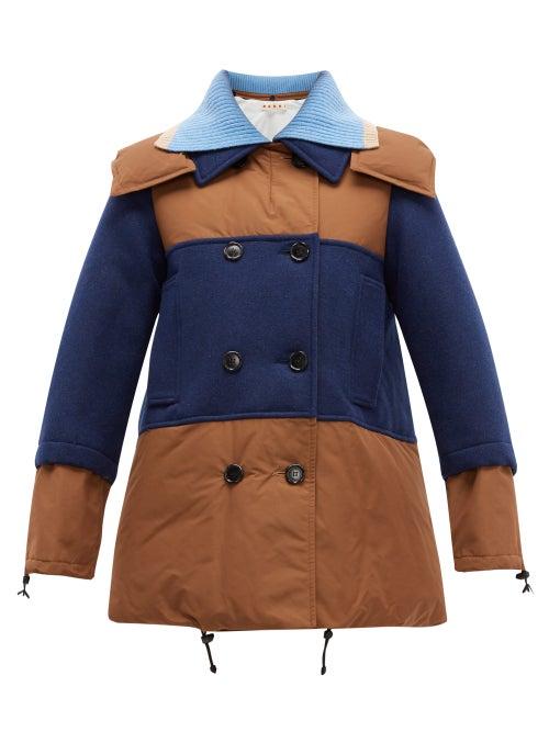 Matchesfashion.com Marni - Panelled Wool And Shell Coat - Womens - Brown Multi