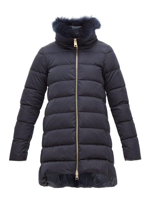 Matchesfashion.com Herno - Cashmere Trimmed Satin Shell Down Coat - Womens - Navy