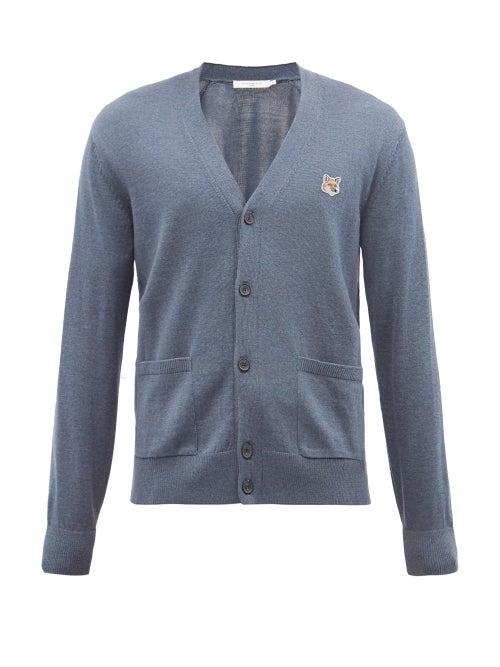 Maison Kitsun - Fox Head-patch Wool Cardigan - Mens - Blue