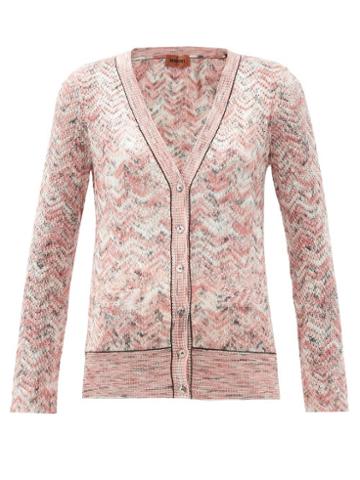 Matchesfashion.com Missoni - Space-dyed Chevron-stripe Cardigan - Womens - Light Pink