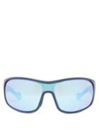 Matchesfashion.com Moncler - Mirrored-lens Logo-stripe Acetate Cycle Sunglasses - Mens - Blue