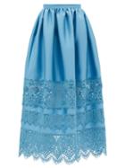 Matchesfashion.com Erdem - Jennifer Guipure Lace-trimmed Midi Skirt - Womens - Blue