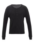 Tom Ford - Ribbed Cotton-blend Jersey Henley Top - Mens - Black