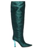 Matchesfashion.com Wandler - Lina Point-toe Slouch Satin Knee-high Boots - Womens - Dark Green