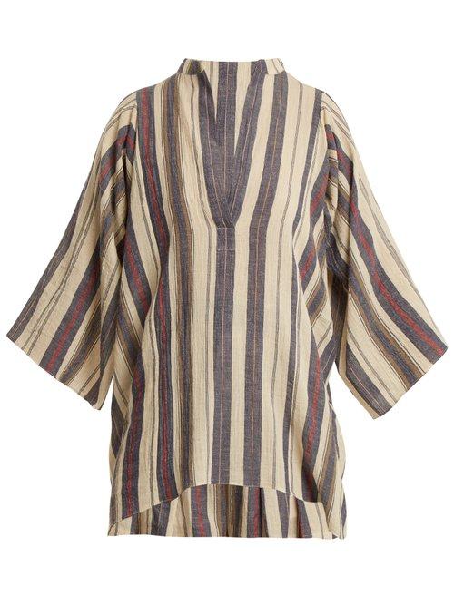 Matchesfashion.com Three Graces London - Temple Striped Cotton Blend Top - Womens - White Multi