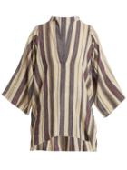 Matchesfashion.com Three Graces London - Temple Striped Cotton Blend Top - Womens - White Multi
