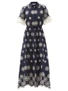 Matchesfashion.com Evi Grintela - Drawstring Broderie-anglaise Cotton Shirt Dress - Womens - Navy