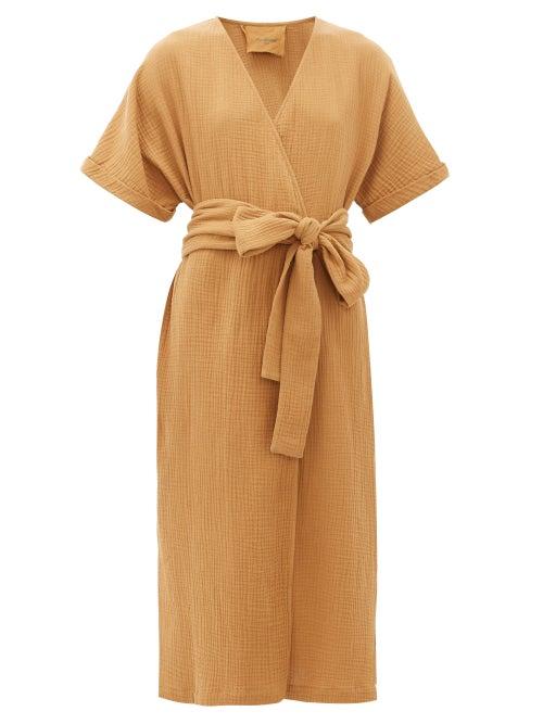 Matchesfashion.com Loup Charmant - Kichi Cotton-seersucker Wrap Dress - Womens - Tan