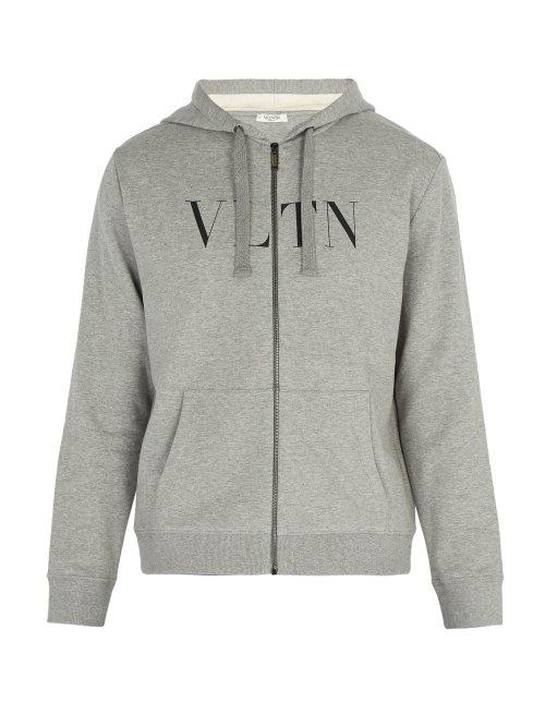 Matchesfashion.com Valentino - Logo Print Zip Through Hooded Sweatshirt - Mens - Grey