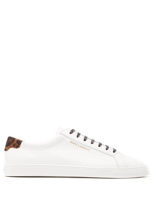 Matchesfashion.com Saint Laurent - Andy Leopard Leather Trainers - Mens - White