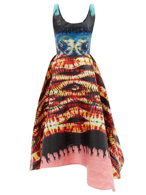 Ladies Rtw Lisa Folawiyo - Jire Asymmetric Adire-print Cotton Dress - Womens - Red Multi