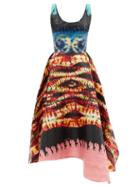 Ladies Rtw Lisa Folawiyo - Jire Asymmetric Adire-print Cotton Dress - Womens - Red Multi