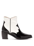 Matchesfashion.com Alexachung - Western Style Leather Ankle Boots - Womens - Black White