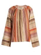 Matchesfashion.com Ace & Jig - Farrah Gathered Neck Striped Cotton Blend Blouse - Womens - Multi