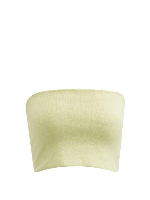 Lauren Manoogian - Knitted Cotton-blend Cropped Top - Womens - Light Yellow