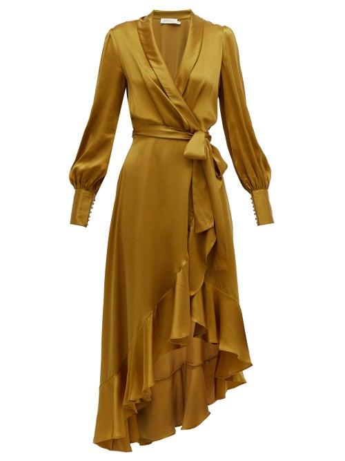 Matchesfashion.com Zimmermann - Espionage Wrap Silk Midi Dress - Womens - Gold