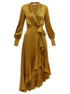 Matchesfashion.com Zimmermann - Espionage Wrap Silk Midi Dress - Womens - Gold