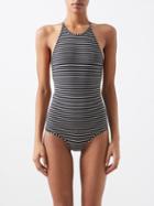 Toteme - Striped Recycled-fibre Blend Swimsuit - Womens - Black White