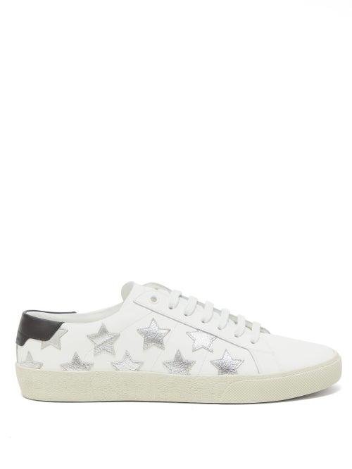 Matchesfashion.com Saint Laurent - California Star Appliqu Leather Trainers - Womens - White Silver