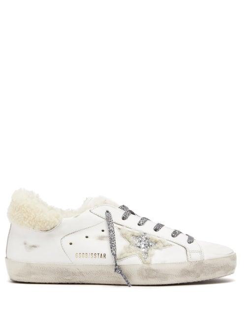 Matchesfashion.com Golden Goose - Superstar Shearling Trimmed Leather Trainers - Womens - Cream White