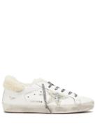 Matchesfashion.com Golden Goose - Superstar Shearling Trimmed Leather Trainers - Womens - Cream White