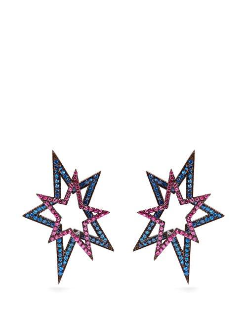 Matchesfashion.com Lynn Ban - Sapphire & Rhodium Plated Star Earrings - Womens - Pink