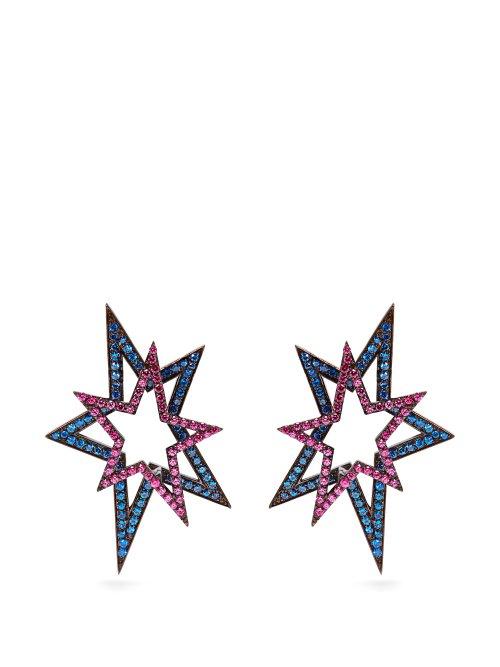 Matchesfashion.com Lynn Ban - Sapphire & Rhodium Plated Star Earrings - Womens - Pink