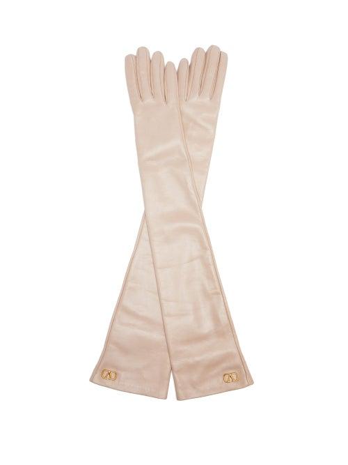 Matchesfashion.com Valentino Garavani - V-logo Leather Gloves - Womens - Brown