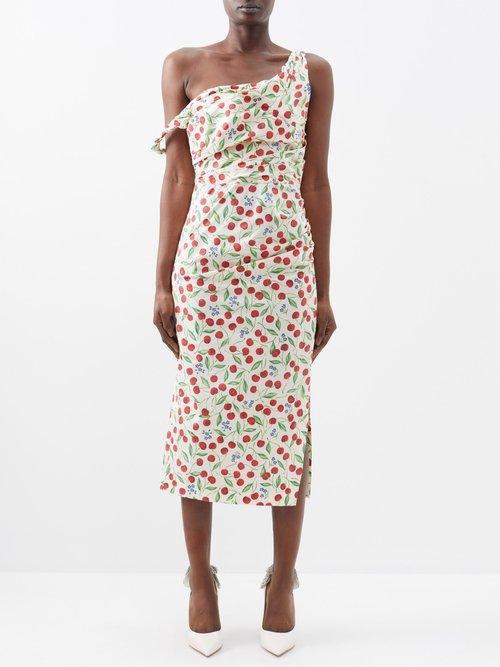 Carolina Herrera - Off-the-shoulder Cherry-print Cotton-blend Dress - Womens - White Multi