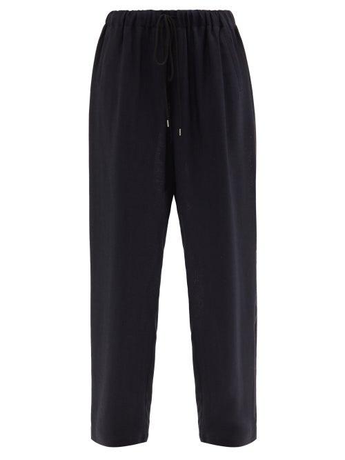 Ladies Rtw Christopher Kane - Straight-leg Drawstring Slubbed-canvas Trousers - Womens - Navy
