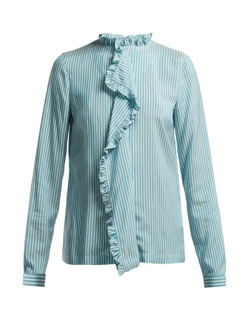 Matchesfashion.com Etro - Jeanette Ruffled Silk Blouse - Womens - Blue White