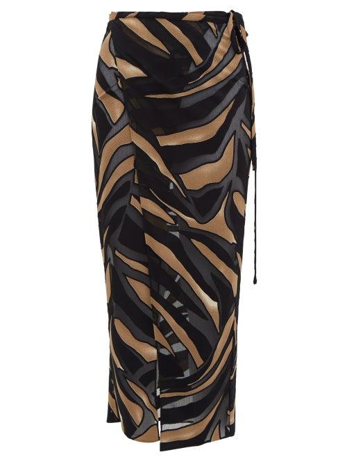 Matchesfashion.com Lisa Marie Fernandez - Adwoa Zebra Devor Crepe Wrap Skirt - Womens - Brown Print